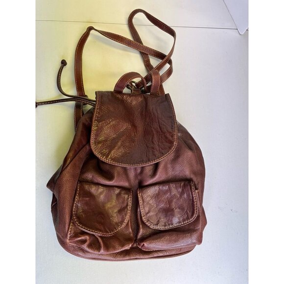 Borse in Pelle Handbags - Borse In Pelle Brown Cognac Leather Backpack Made In Italy Bag Pockets Travel